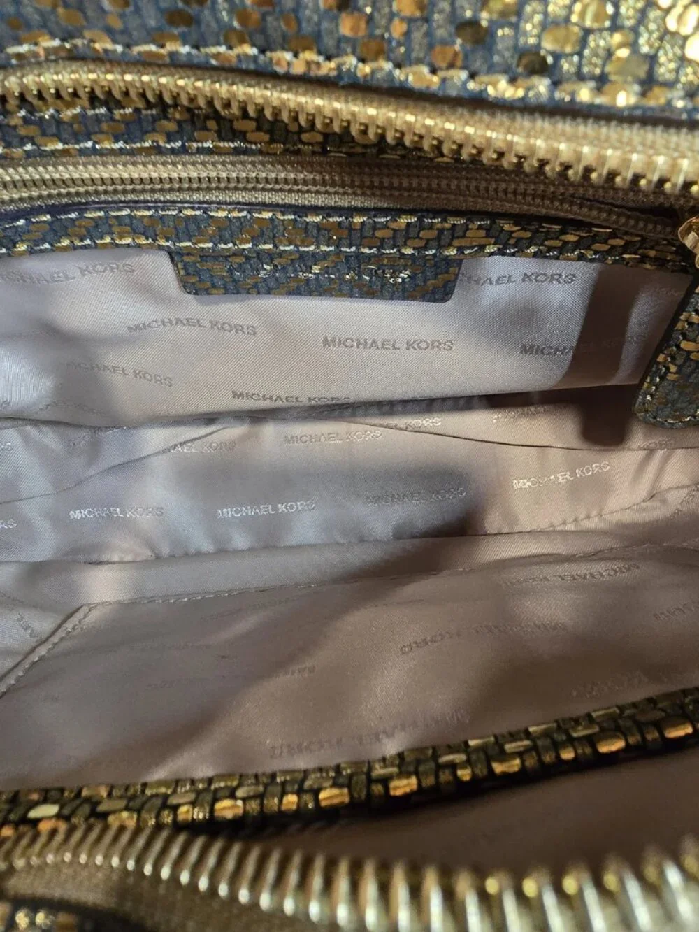Michael Kors Ginny Camera Bag Metallic Gold Woven Crossbody